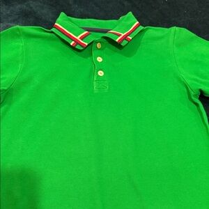 Gucci Green Polo with Red and Yellow Striped Collar